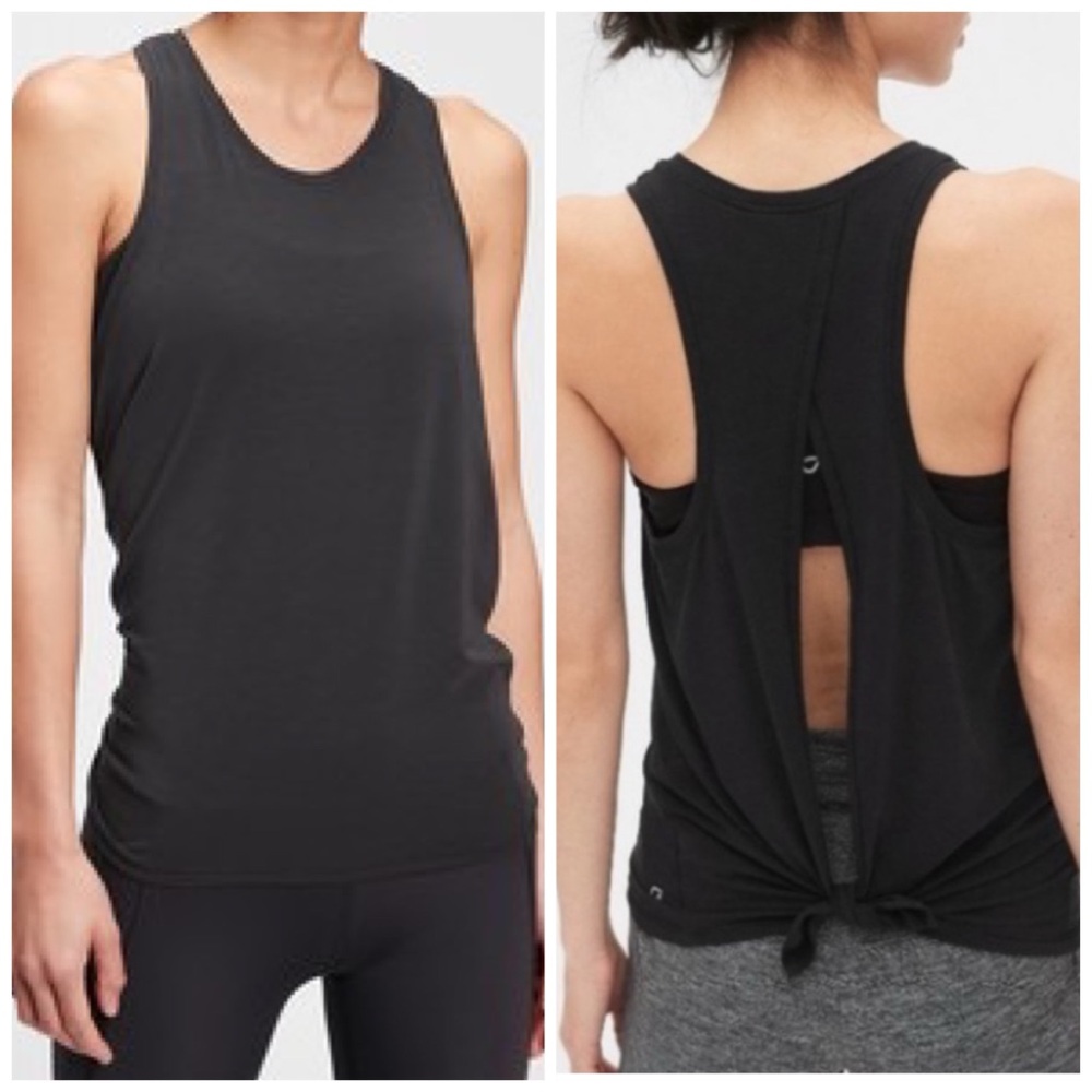GapFit Breathe Sleeveless Split-Back Tie-Back Tank Top Black